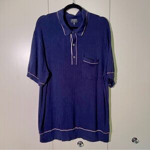 Todd Snyder Silk & Cotton Navy Polo Shirt with Red & White Trim - XXL Like New